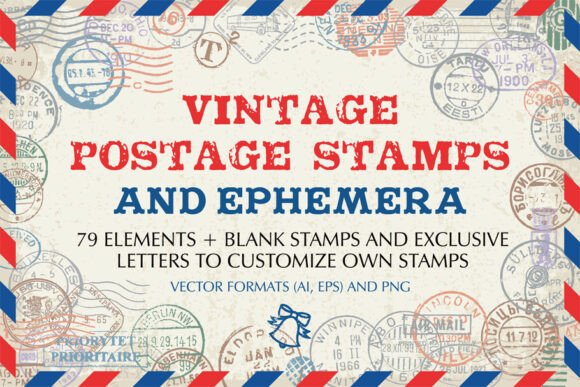 Vintage Postage Stamps and Ephemera Set