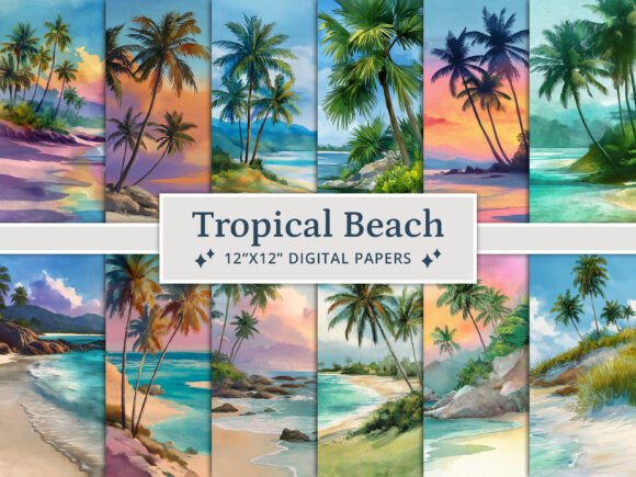 Watercolor Tropical Summer Beach