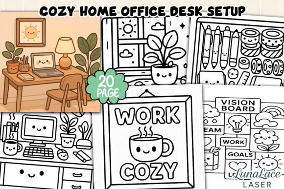 Cozy Home Office Desk Setup Coloring