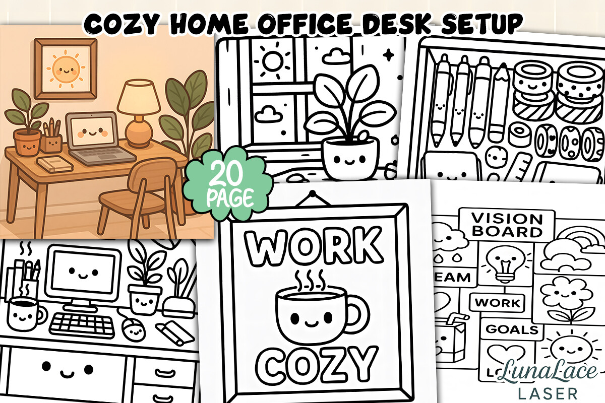 Cozy Home Office Desk Setup Coloring