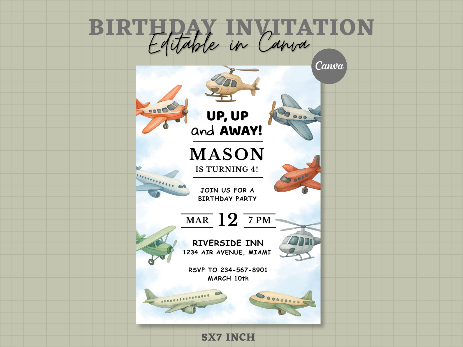 Editable Airplane Birthday Invitation