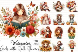 Girls with Fall Flowers Clipart Graphic by Graphics Bazar · Creative ...