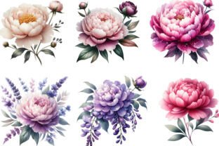 Pink & Purple Peony Flowers Clipart Graphic by designking · Creative ...