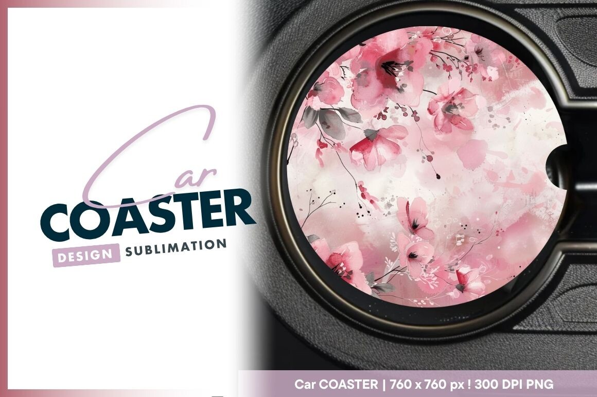 Pink Floral Watercolor Car Coaster Graphic by Regulrcrative · Creative ...
