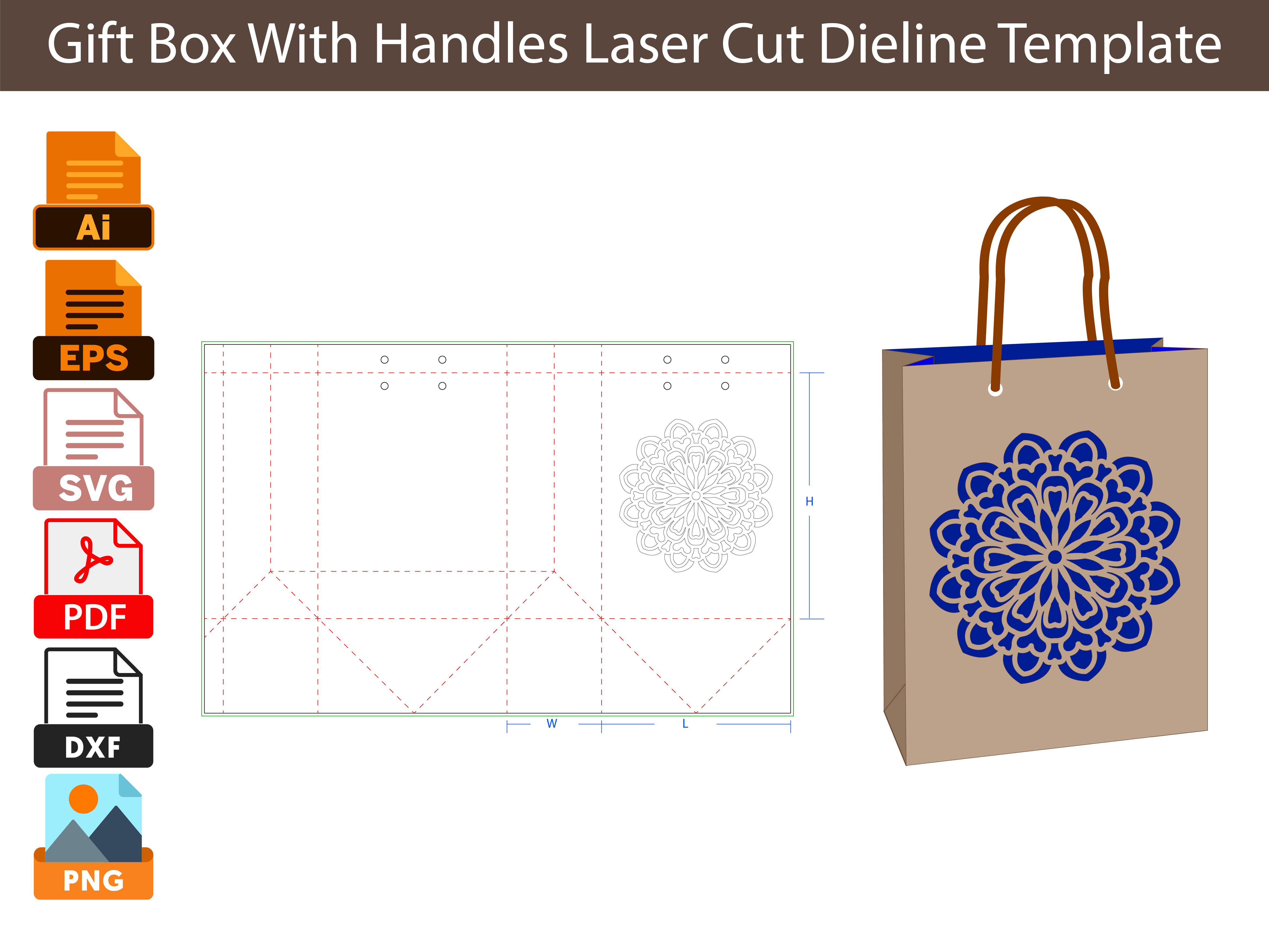 Handle Gift Box Layout Tote Gift Box with Handles Laser Cut Graphic by DesignConcept ...