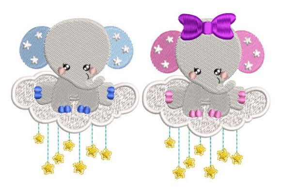 Baby Boy and Girl Elephant on Cloud