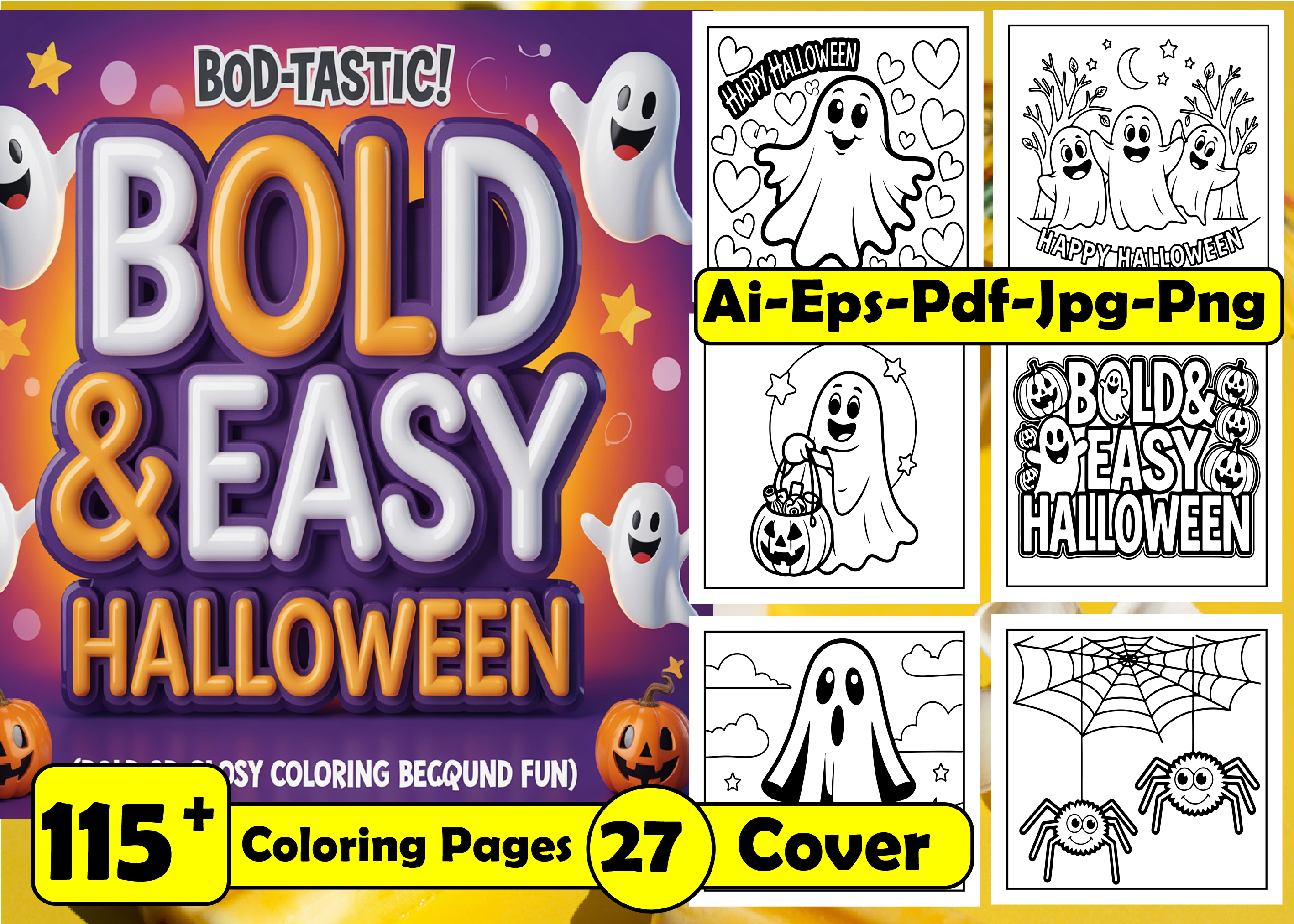 Bold & Easy Halloween Coloring Pages Graphic by peacefuldesign ...