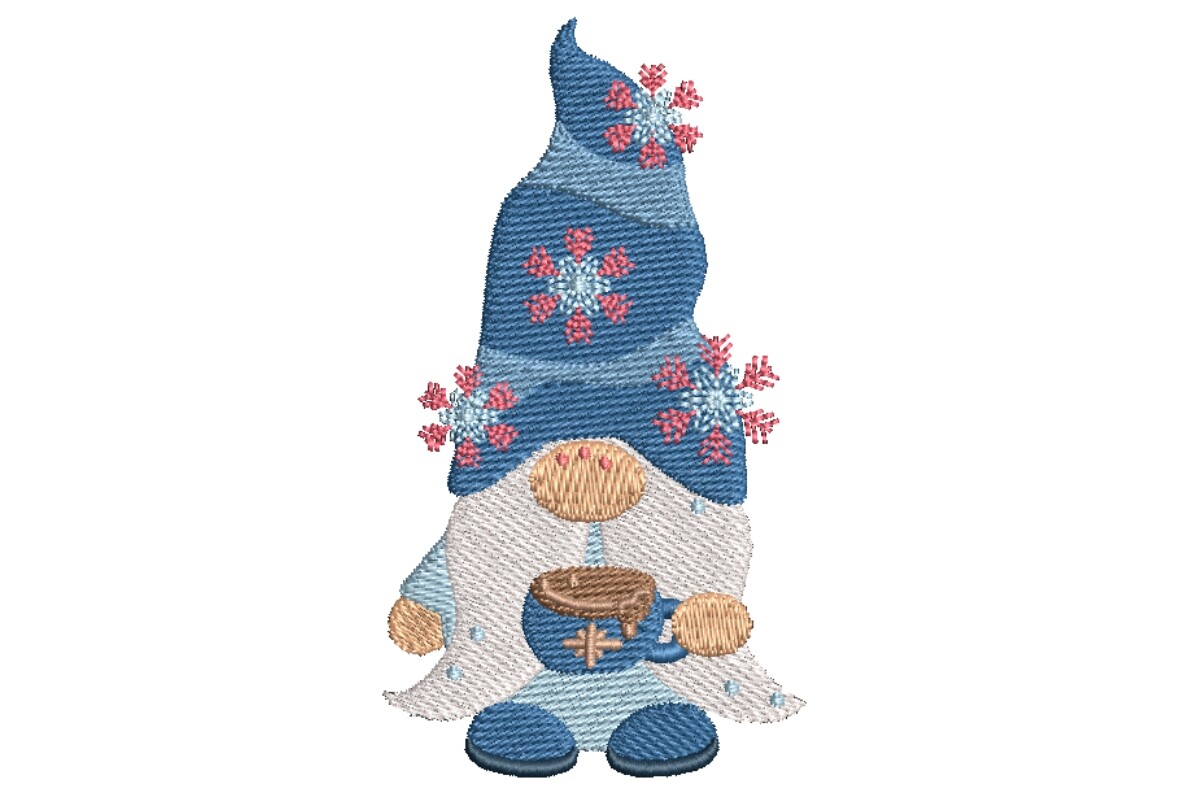Cozy Winter Gnome with Hot Cocoa Embroidery Design