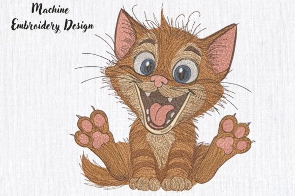 Cute Happy Cartoon Cat with Big Eyes