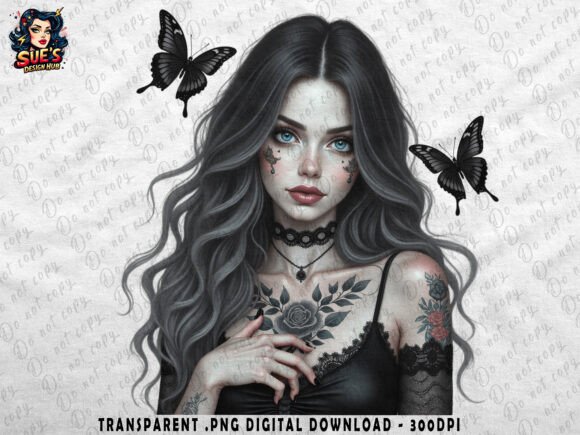 Gothic Beauty with Black Roses Gráfico Ilustraciones Imprimibles Por Sue Opperman Designs