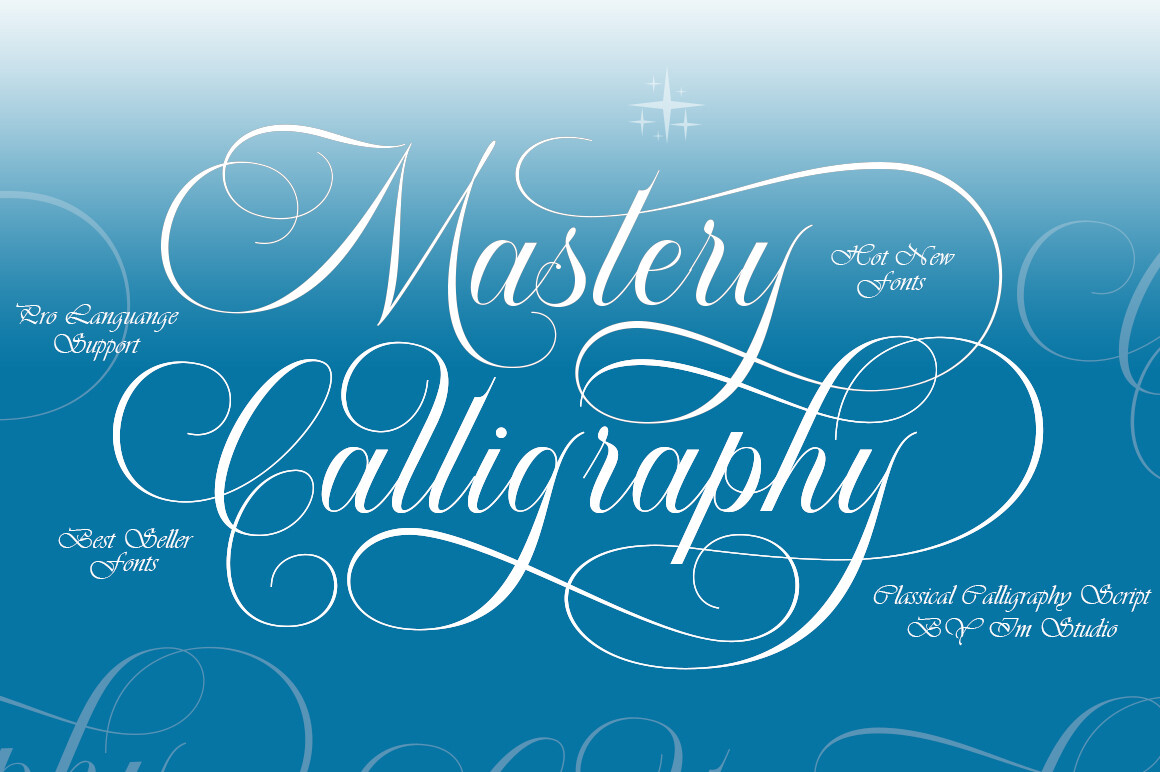 Mastery Calligraphy font preview, script calligraphy for recipient names