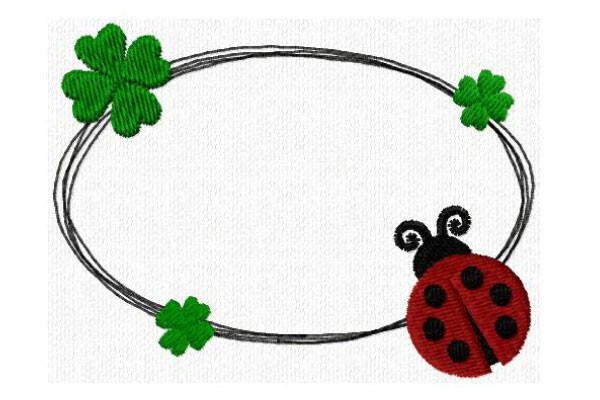 Oval Doodle Frame Clovers and Ladybug