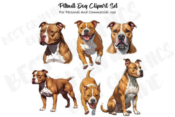 Pitbull Dog Clipart Pit Bull Terrier illustration set for shirts stickers and keychains