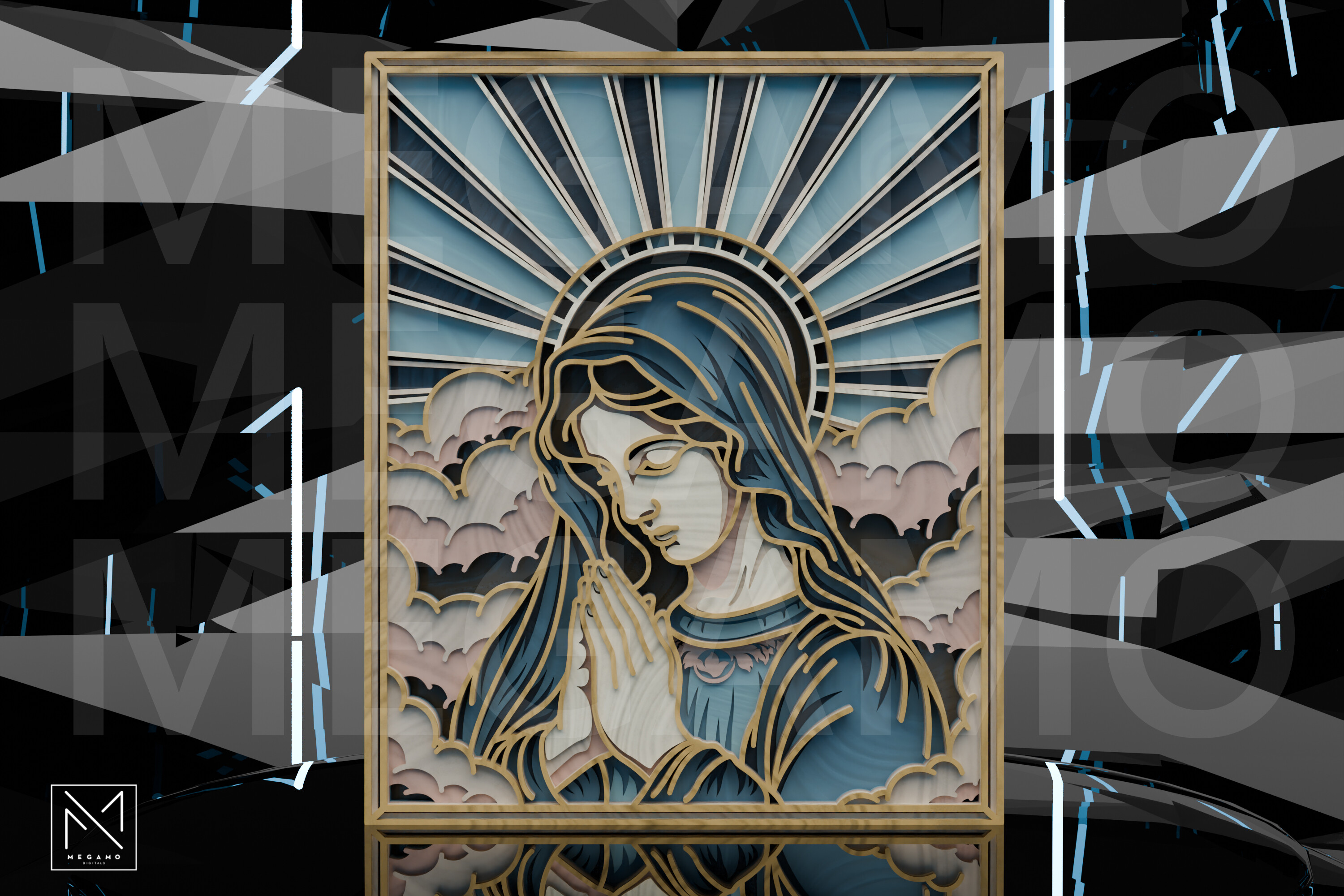 Praying Mary with Light Rays SVG · Creative Fabrica
