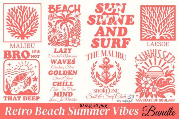 Retro Beach Summer Vibes Svg Png Bundle Graphics