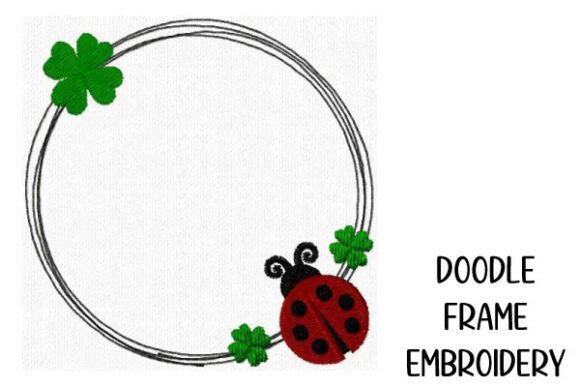 Round Doodle Frame Clovers and Ladybug