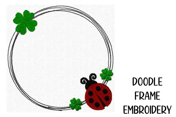 Round Doodle Frame Clovers and Ladybug