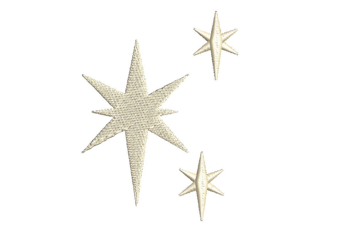 Three Sparkling Celestial Stars Embroidery Design