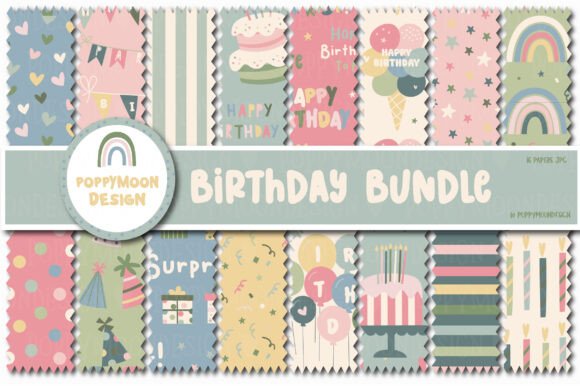 Birthday Bundle Pattern Set Graphic by poppymoondesign · Creative Fabrica