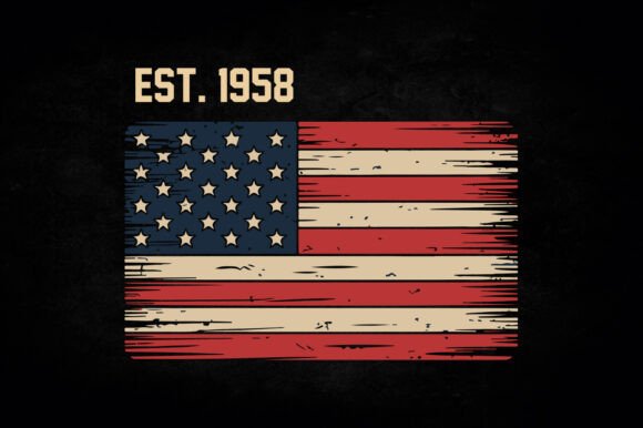 EST 1958 USA American Flag Texture Shirt Grafik Plotterdateien Von AHT Studio