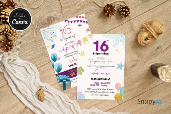 Editable 16 Sixteen Birthday Invitation