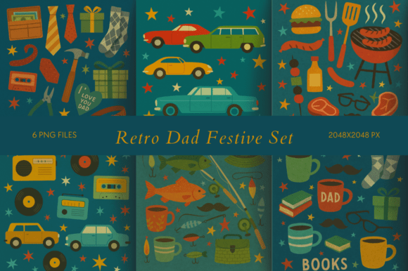 Retro Dad Festive Set Graphic Backgrounds By All_Design98