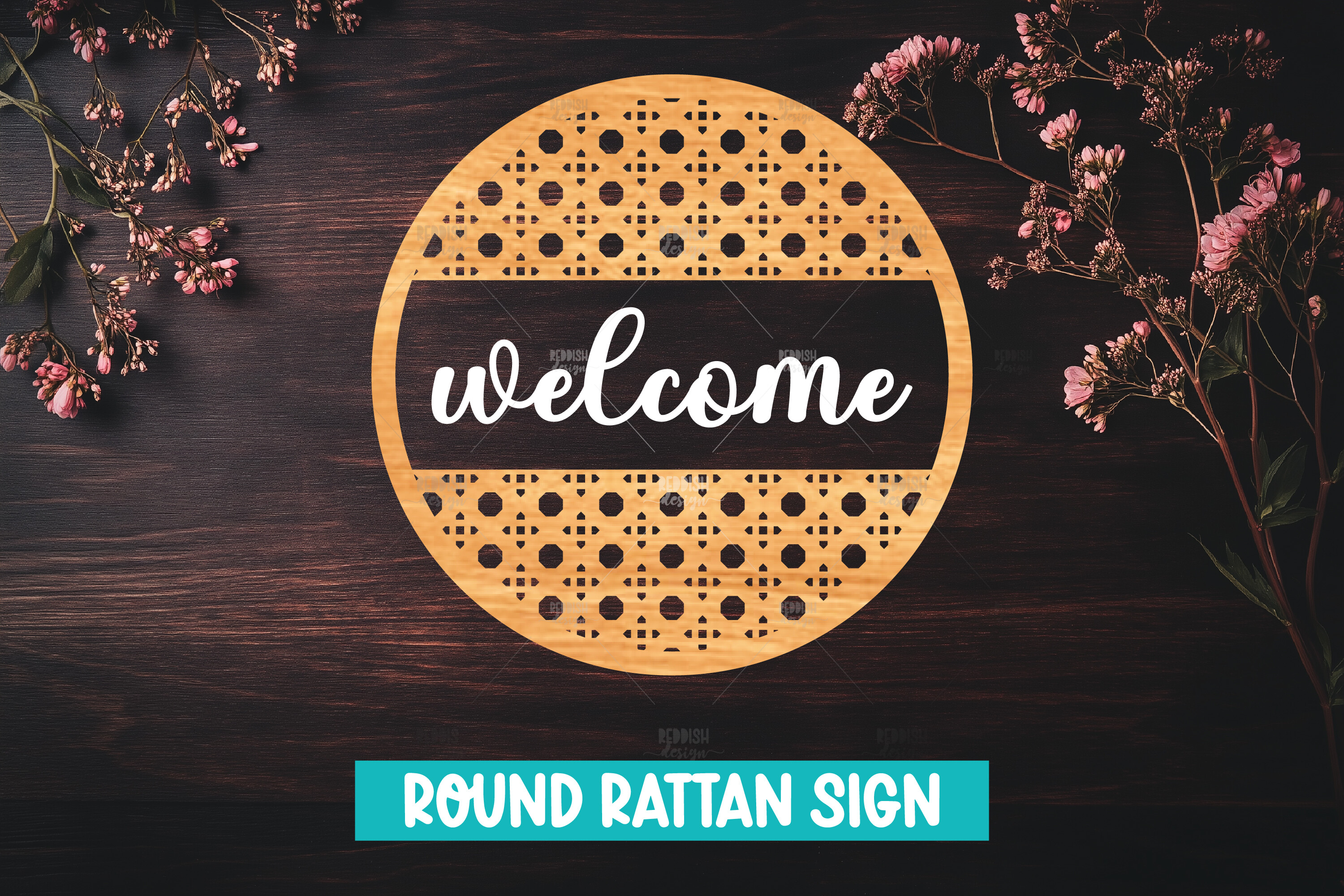 Welcome Ramon Sign Round Rattan Welcome Sign Laser Cut · Creative Fabrica