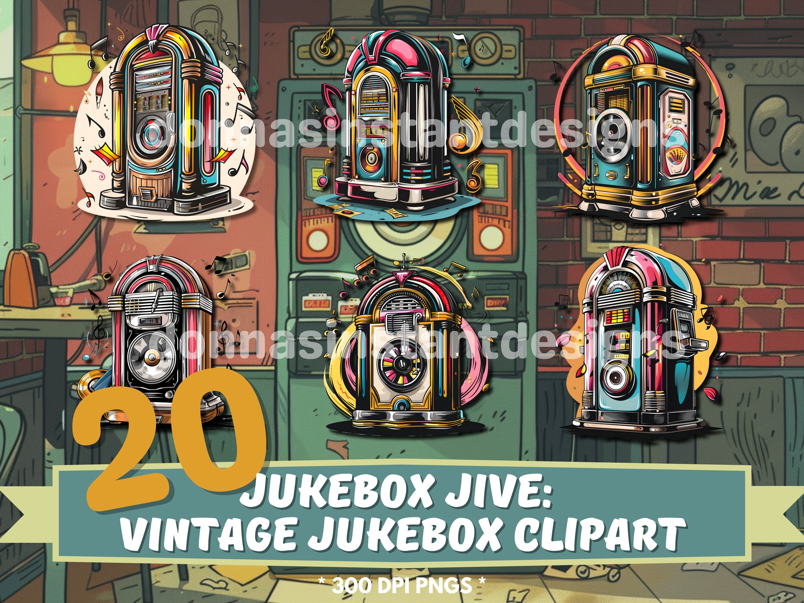 20x Cartoon Vintage Jukebox Clipart