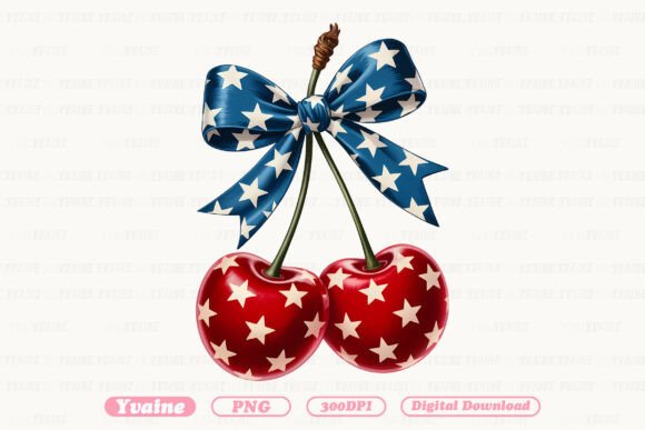 4th of July Cherry America Coquette PNG Illustration Designs de T-shirts Par Yvaine