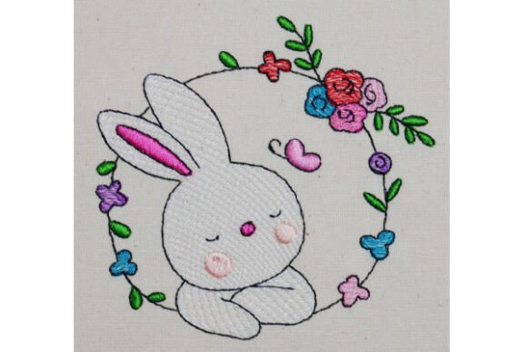 Bunny with Flower Wreath and Butterfly