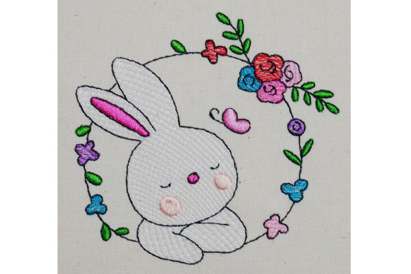 Bunny with Flower Wreath and Butterfly