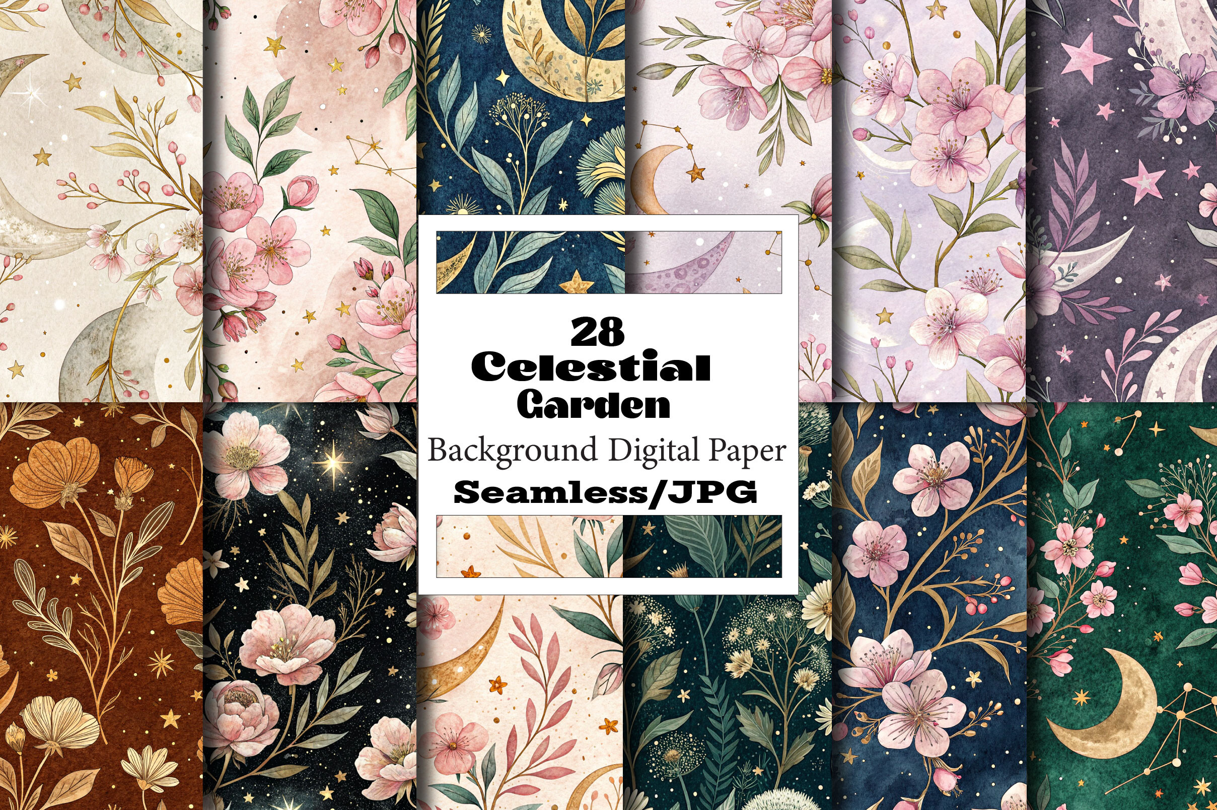 Celestial Garden Seamless Digital Papers Graphic by Vintage · Creative ...