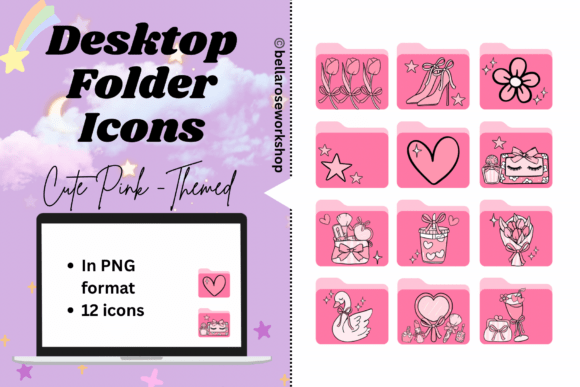 Cute Pink Desktop Folder Icons for Girl Graphic by bellaROSEworkshop ...
