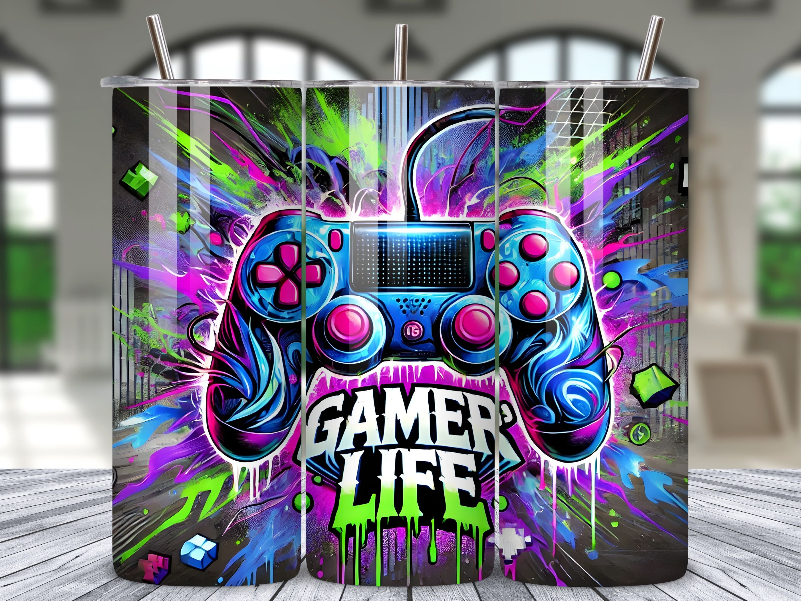 Neon Gamer Life Tumbler Wrap Sublimation Graphic by LAZY ANT · Creative ...