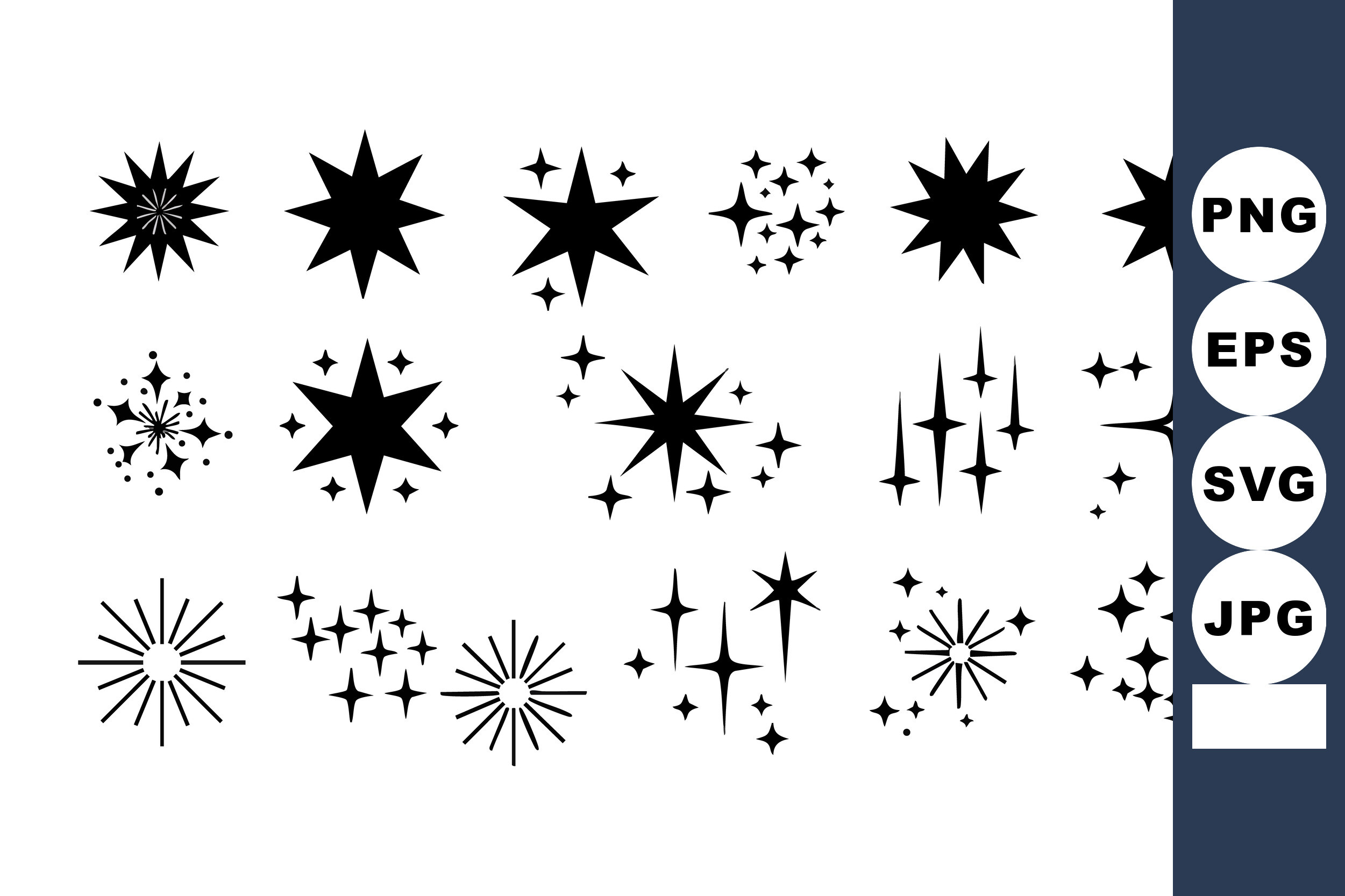 Black Sparkle and Starburst Vector Icons