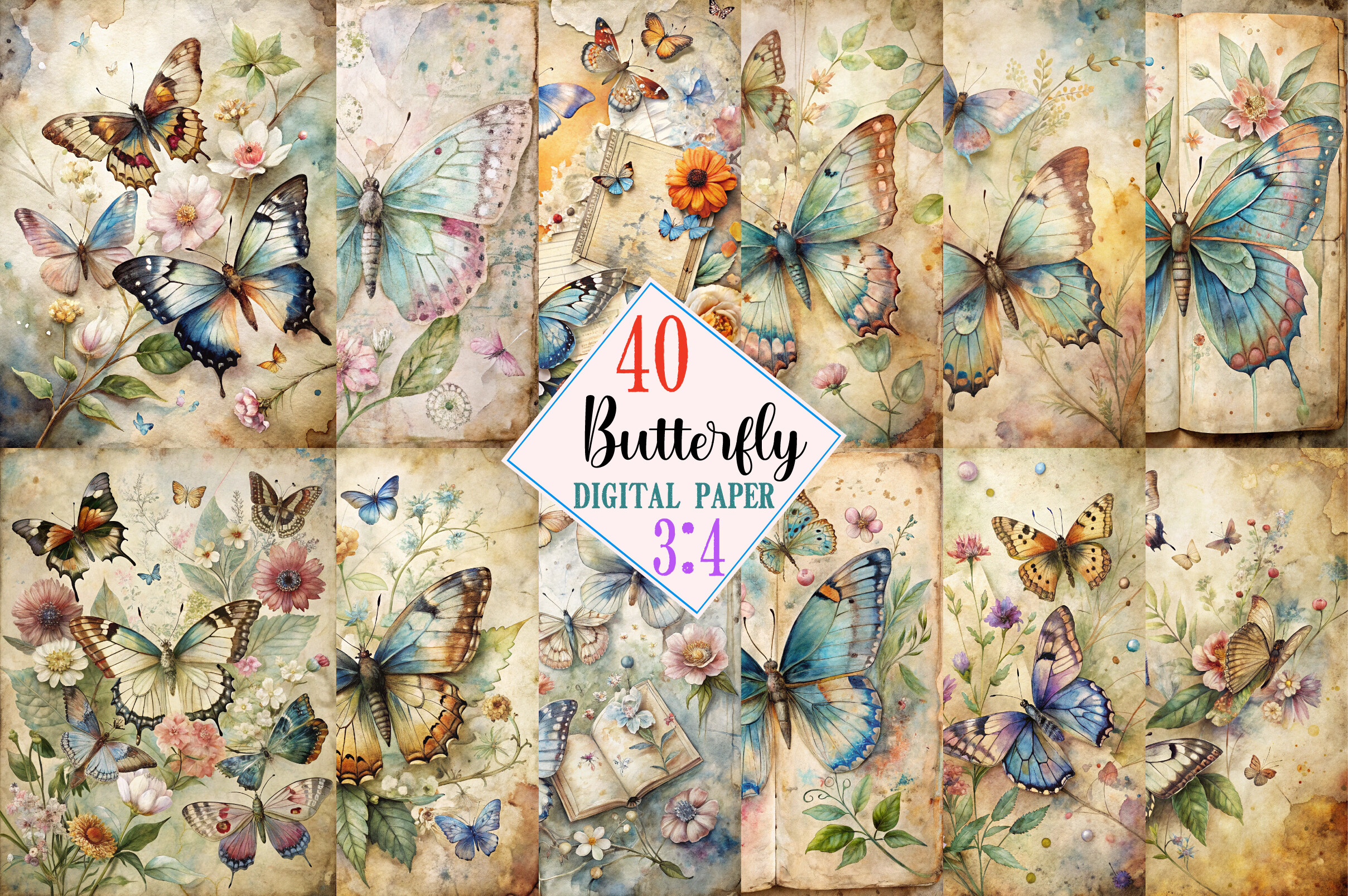 Butterfly Junk Journal Kit Pages Graphic by Colourful · Creative Fabrica