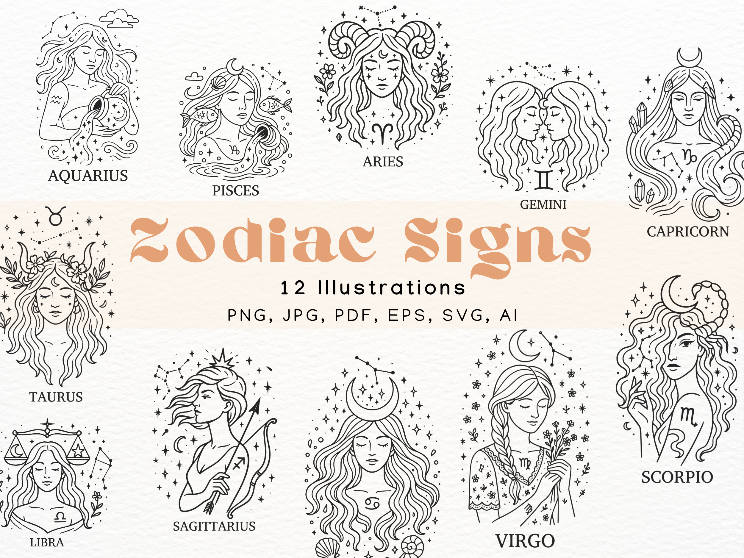 Celestial Zodiac Signs Astrology Clipart