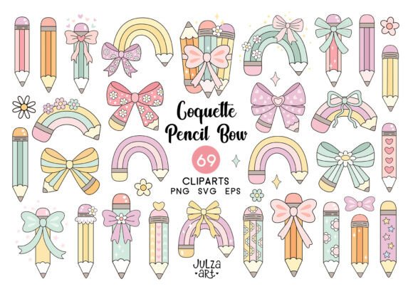 Coquette Pencil Bow Clipart Set