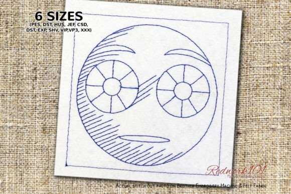 Flushed Emoji Face Redwork Design