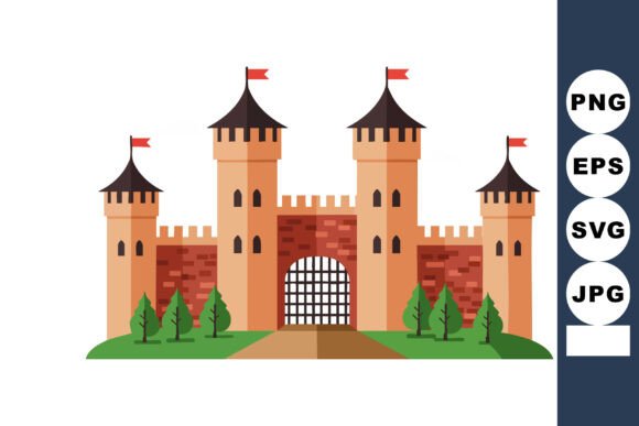 Medieval Castle with Towers and Red Flag Graphic by DesignVectx ...
