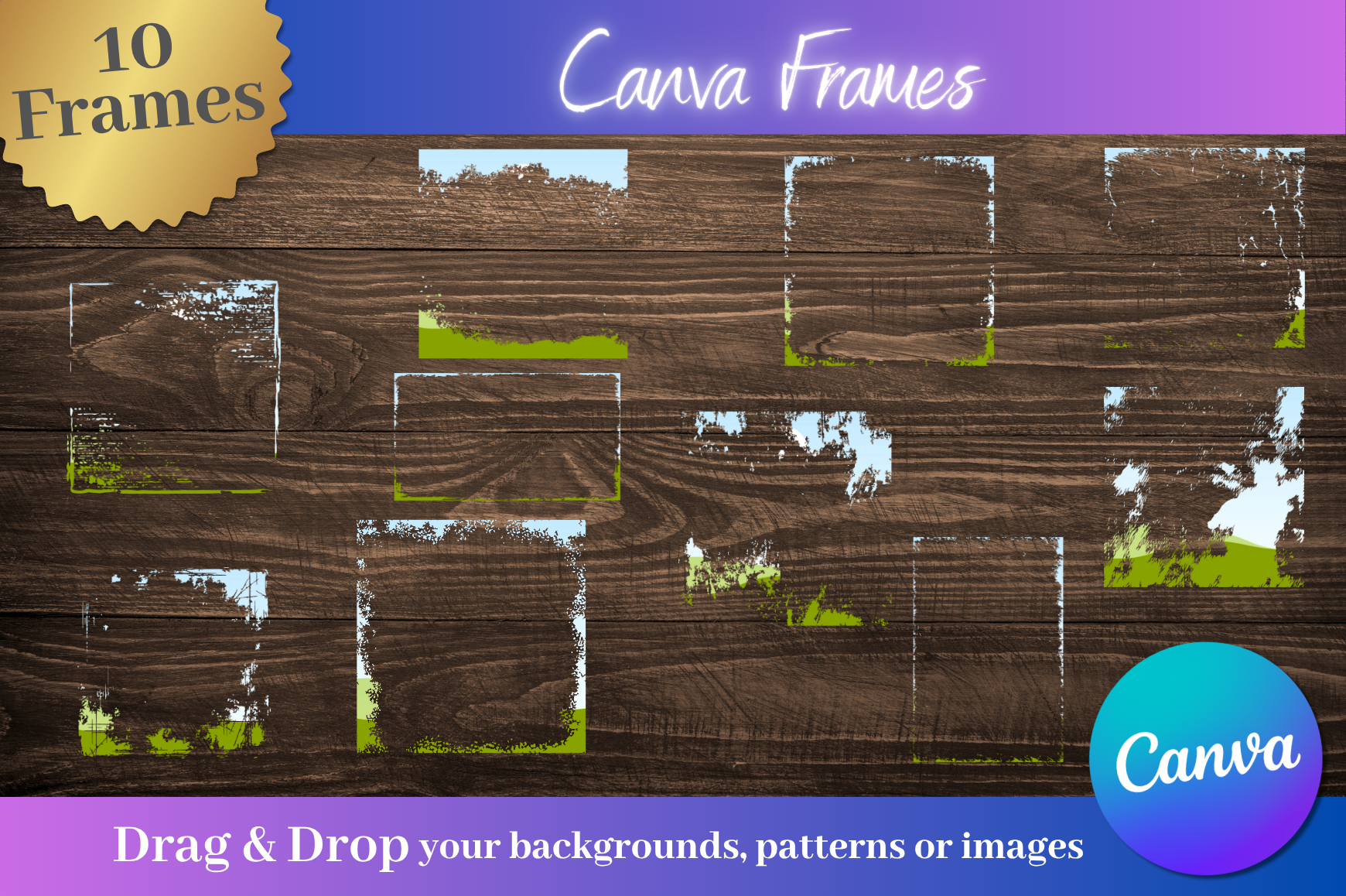 10 Distressed Border Canva Frames