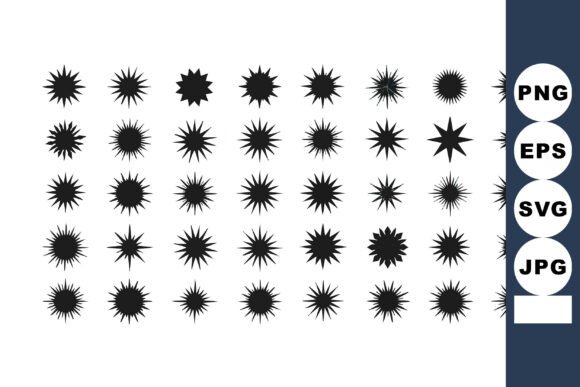 Black Spiky Starburst Vector Set with Va