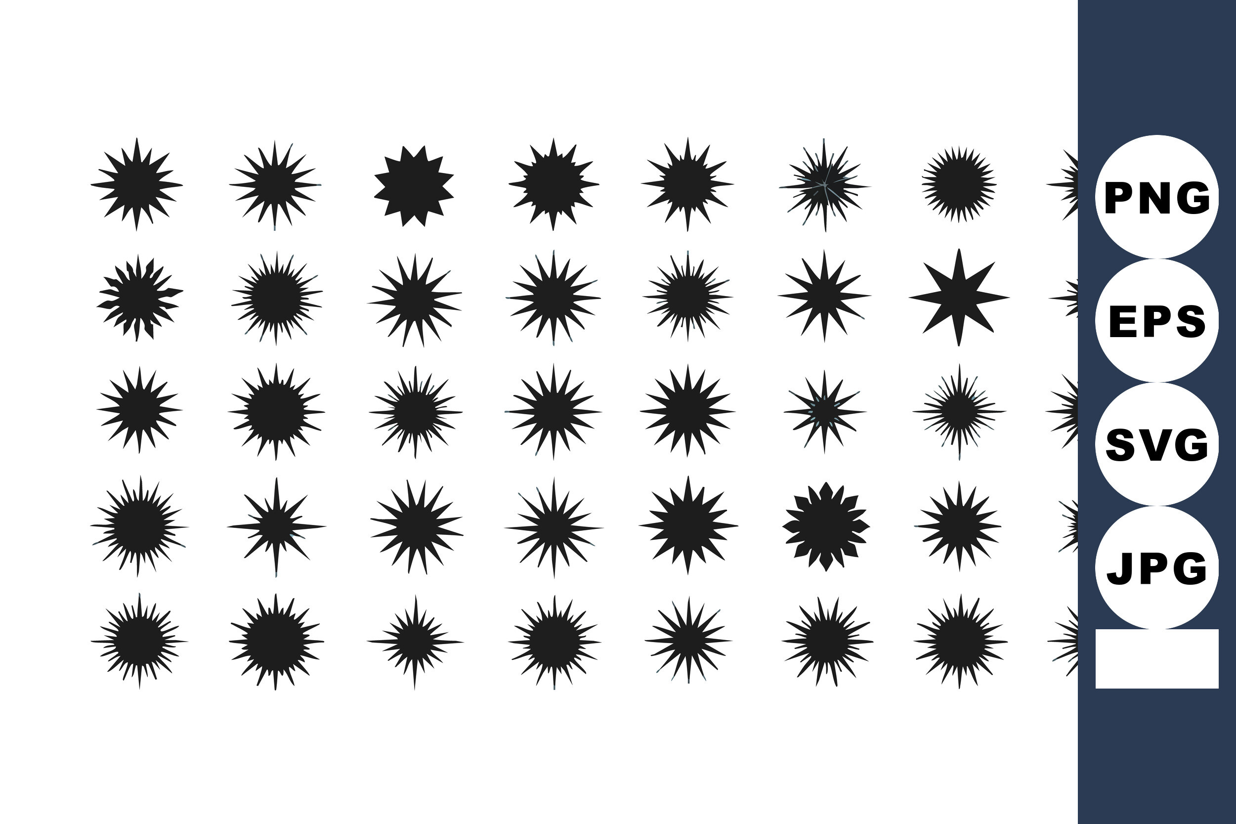 Black Spiky Starburst Vector Set with Va