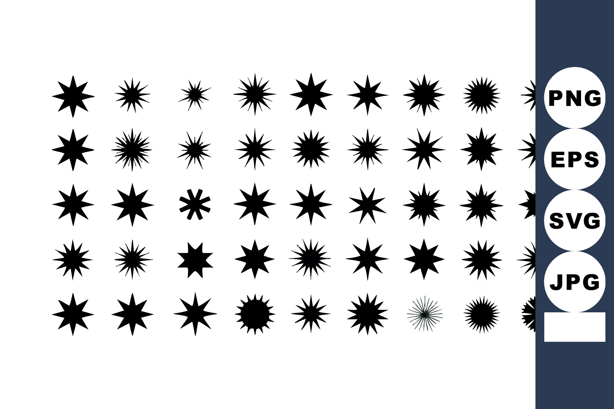 Black Starburst Shapes Collection Vector