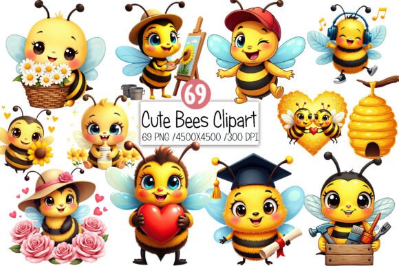 Cute Bees Clipart PNG Graphic by NataClipArts · Creative Fabrica