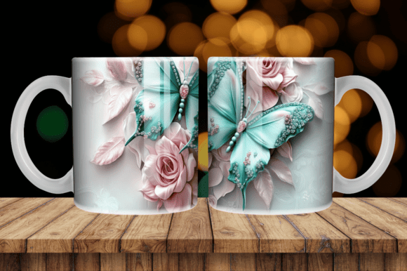 Pink Floral Glitter Butterfly Mug Graphics