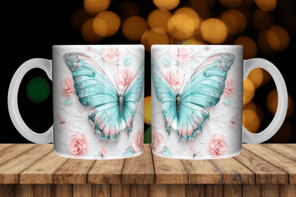 Pink Floral Glitter Butterfly Mug Graphics