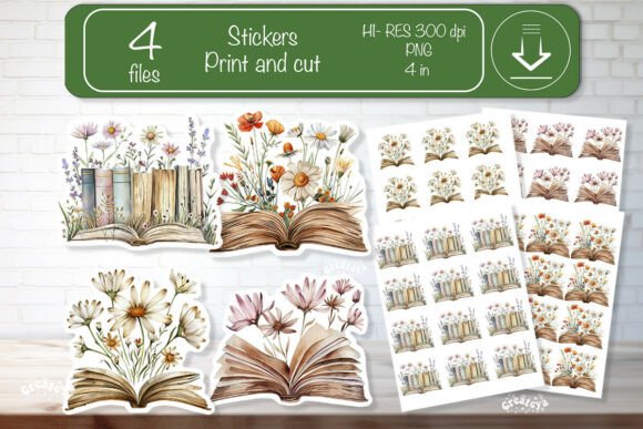 Watercolor Book Stickers Book Lover Png
