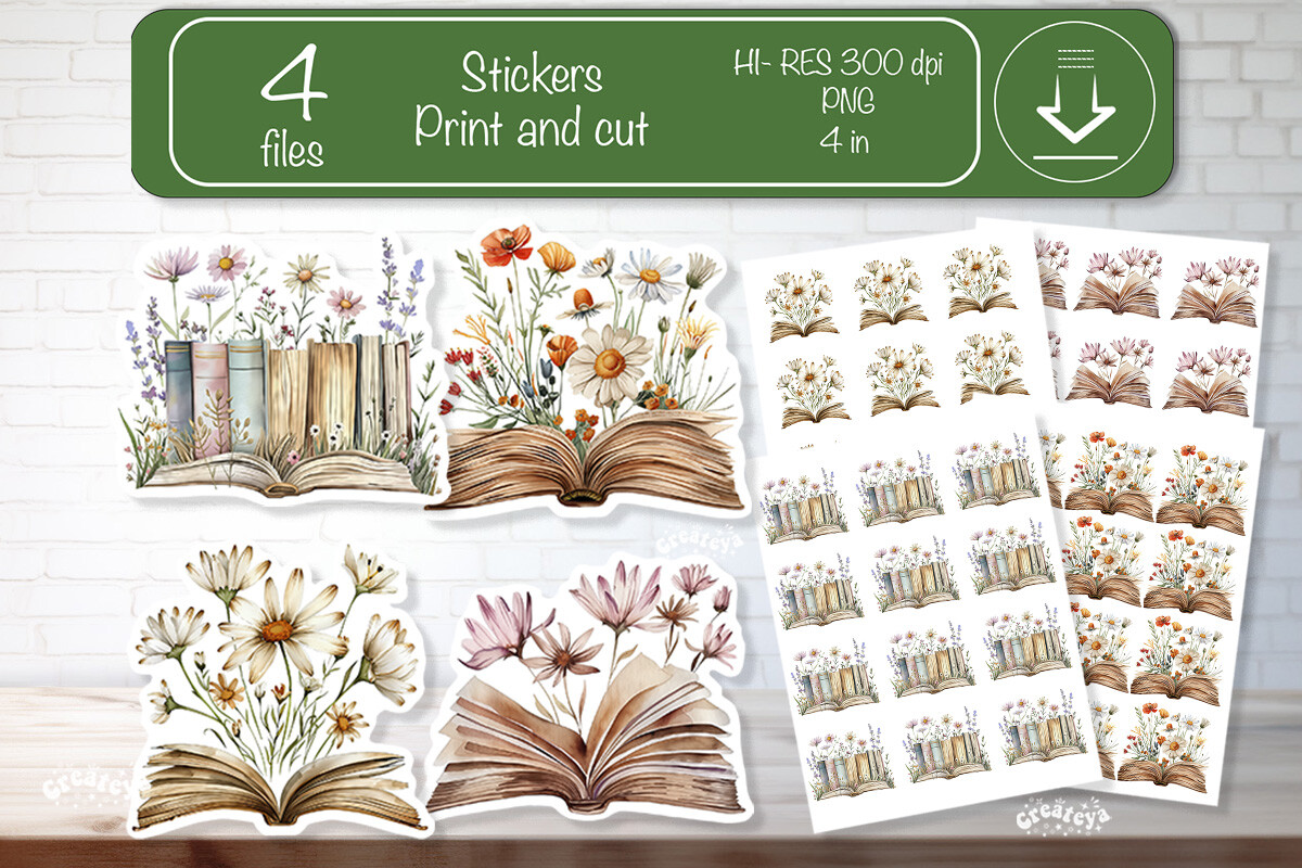 Watercolor Book Stickers Book Lover Png
