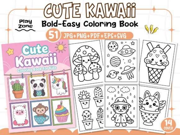 215 Cute Kawaii Coloring Pages For Kids Designs & Graphics